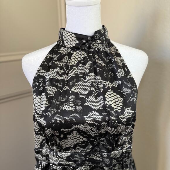 Michael Kors 100% Silk Floral Black and Silver Halter Top Size 10 - Picture 2 of 6